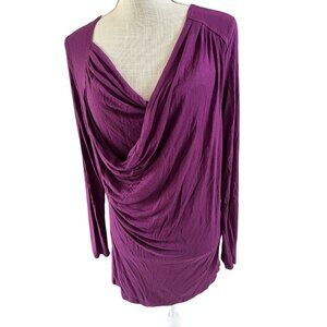 Worthington Womens Stretch Drape Neck Long Sleeve Tunic Top Purple Size L